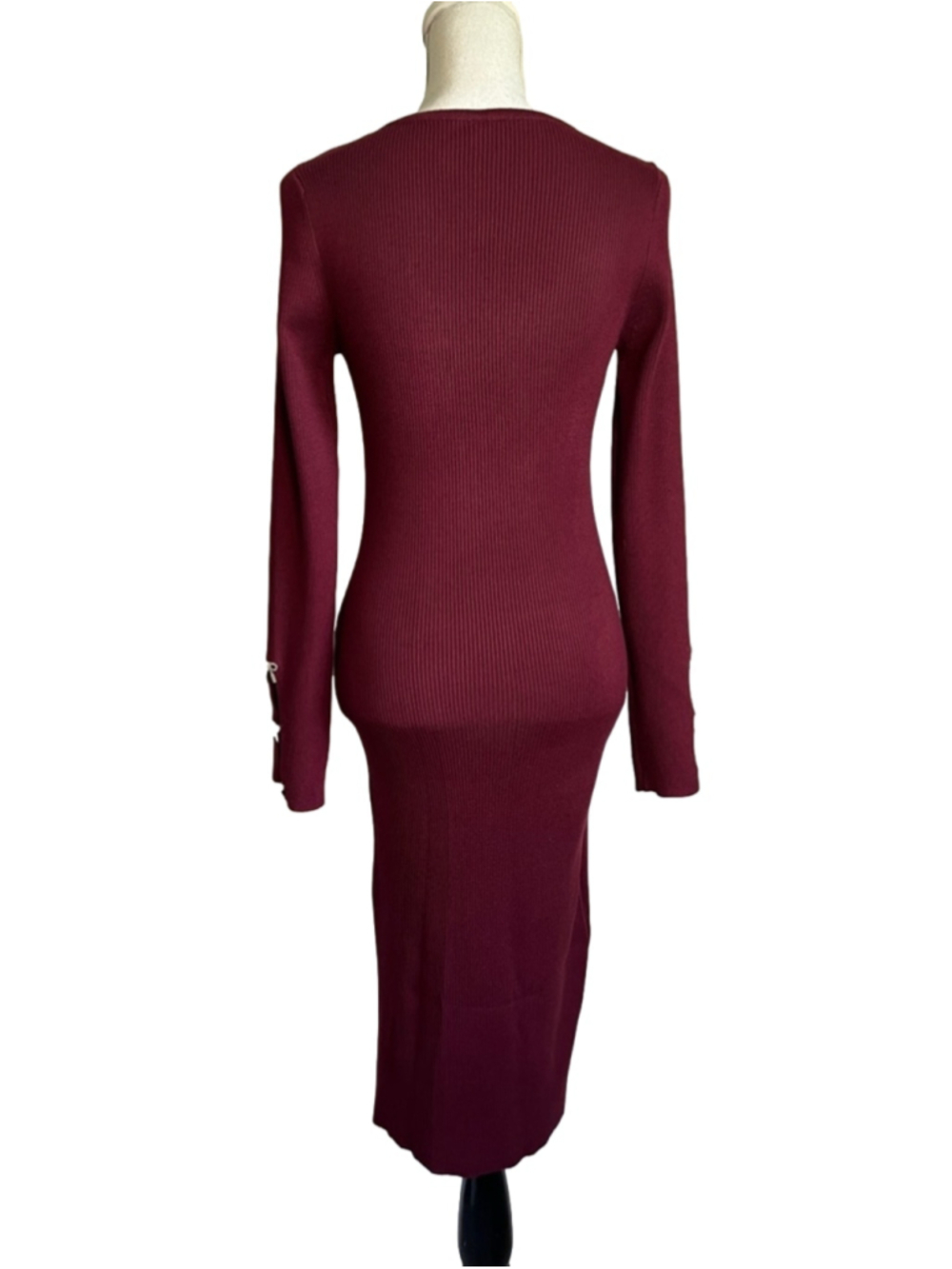 Rosie Harlow Burgundy Slim Ribbed Long Sleeve Sweater Dress - Picture 4 of 6